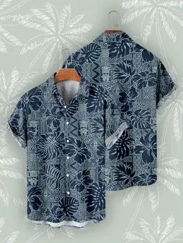 Пляжная Гавайская рубашка, мужские летние топы в стиле Тики-бар, Модные мужские рубашки оверсайз с коротким рукавом, Высококачественная мужская одежда