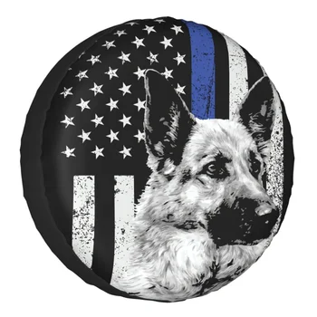 Полицейский с собакой, чехол для запасного колеса с американским флагом для Jeep Hummer, Изготовленная на заказ одежда США, Тонкие чехлы для автомобильных колес с голубой линией