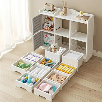 Полка-органайзер для детских игрушек, 100% Устойчивый детский шкаф для хранения с 10 пластиковыми ящиками и 2 слотами для хранения