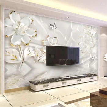 Пользовательские обои 3d фотообои с тиснением элегантные белые ювелирные изделия цветок декоративная фреска обои домашний декор фреска 3d обои