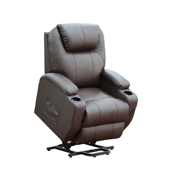 Популярное электрическое подъемное кресло для пожилых людей Коричневое тепломассажное кресло с откидной спинкой и подстаканником