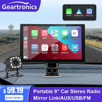 Портативное 9-дюймовое автомобильное зеркало Carplay auto Android с сенсорным экраном Автомобильный Мультимедийный плеер GPS Навигация Приборная панель Видеорегистратор Поддержка заднего вида