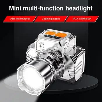 Портативный светодиодный налобный фонарик, уличный водонепроницаемый мощный налобный фонарь, USB-перезаряжаемый фонарь для кемпинга с дисплеем питания