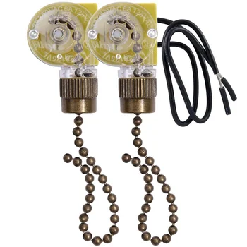 Потолочный вентилятор, выключатель света Zing Ear ZE-109, Двухпроводный выключатель света со шнурами для потолочных светильников, Вентиляторы, лампы, 2шт Бронза