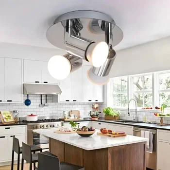 Потолочный светильник на трех лампочках с вращающимися головками, современный интерьерный прожектор для кухни и гостиной