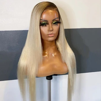 Предварительно выщипанный 26-дюймовый блондинистый парик с прямым кружевом спереди длиной 180%, с эффектом омбре, для женщин с волосами младенца, без клея при высокой температуре