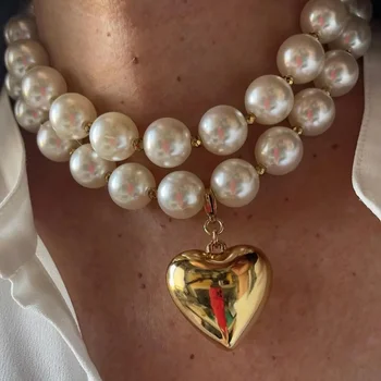 Преувеличенное ожерелье из искусственных жемчужных бусин для женщин CCB, Колье с подвеской в виде большого сердца, украшения на шею, воротник для вечеринок для девочек