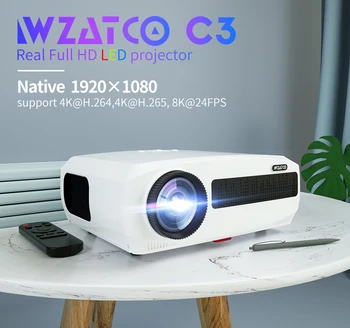 Проектор WZATCO C3 Full HD 1080P Android 9,0 WIFI 300-дюймовый Проектор с Большим экраном для домашнего кинотеатра Медиаплеер Smart Beamer