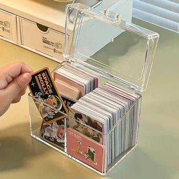 Простая акриловая прозрачная коробка для хранения карточек, Водонепроницаемая и пылезащитная, 3 слота, коробка-раскладушка для фотокарточек, игровых карточек