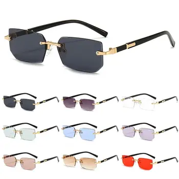 Прямоугольные солнцезащитные очки без оправы с защитой UV400, модные солнцезащитные очки Y2K без оправы, оттенки для женщин и мужчин