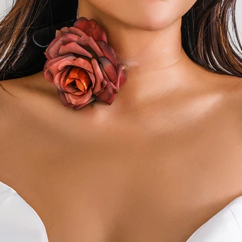 ПуРуи Модное ожерелье с шармом в виде большой розы с прозрачной широкой веревкой, Колье для женщин, цепочка на шею с лепестками, украшение для вечеринки для девочек, Ошейник