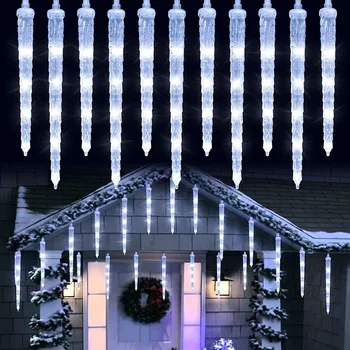 Рождественские гирлянды в виде сосулек, 20 трубок, 90 светодиодов, 8 режимов, подключаемый светильник в виде сосулек, Метеоритный дождь, дождевая подсветка для праздничного оформления внутреннего дворика.