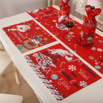 Рождественские Салфетки, столовый набор, Льняной Рождественский коврик для еды с изображением Санта-Клауса Лося, Индивидуальный Декор для вечеринки с изображением лесных людей