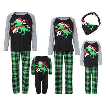 Рождественский комплект пижамы для родителей и детей Combhasaki, осенние топы и брюки в красную клетку из полиэстера с длинными рукавами и набивным рисунком
