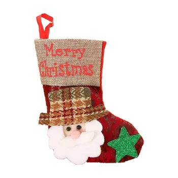 Рождественский носок, подарочный пакет для конфет, снеговик, лось, карман Санта-Клауса, Рождественская елка, Маленький подарочный пакет с подвесным орнаментом из искусственной кожи