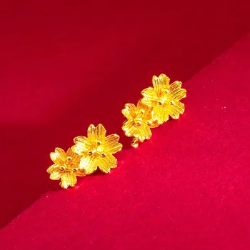 Роскошная 14-килограммовая золотая серьга-гвоздик в цветочек для женщин-невест Вьетнамская позолоченная серьга-гвоздик на День рождения Изысканные ювелирные подарки