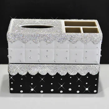 Роскошная коробка для салфеток с украшением в виде кристаллов, страз и стразами с функцией хранения, чехол для домашнего автомобиля, многофункциональный