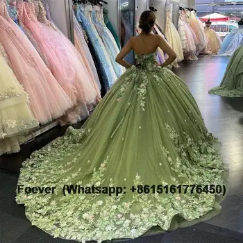 Роскошные Зеленые Пышные Платья 2023 Charro Florals Бальное Платье Для Выпускного Вечера Маскарадное Милое 15-летнее Платье На День Рождения vestidos de Xv