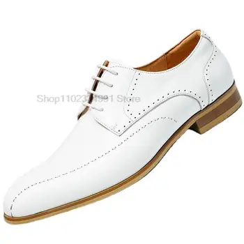 Роскошные Итальянские мужские туфли-оксфорды в стиле дерби из натуральной кожи белого цвета ручной работы, классические офисные модельные туфли на шнуровке для мужчин