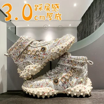 Роскошные короткие женские ботинки со стразами, новинка 2024 года, модная обувь на толстой подошве Durian ins, уличная противоскользящая спортивная повседневная обувь, женская