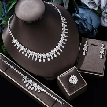 Роскошный и изысканный набор украшений из 4 предметов, ожерелье с кубическим цирконием, Свадебные аксессуары для вечеринки невесты, Дубай, Саудовская Аравия