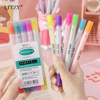 Ручка-маркер с двойной головкой, 5 цветных ручек для рисования Граффити, художественные ручки для школьных канцелярских принадлежностей, японские канцелярские принадлежности