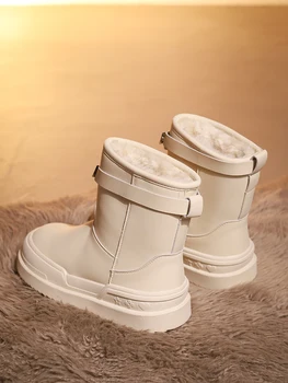 Сапоги Женская обувь на плоской подошве, плюшевая зимняя обувь, австралийские ботинки с круглым носком, женская обувь в стиле Лолиты, мех, Мед, белый, резина, снег 2023 г.