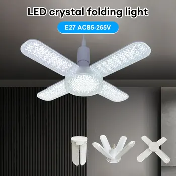 Светодиодная лампа E27 в форме вентилятора, светодиодная лампа AC86-265V, Складная светодиодная четырехстворчатая лампочка для домашнего потолочного светильника, света для гаража на складе