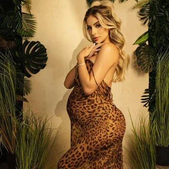 Сексуальное шифоновое леопардовое платье для фотосессии беременных с принтом, V-образный вырез, шнуровка, платье для фотосессии с открытой спиной для женщин