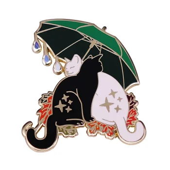Симпатичный черно-белый кот с зонтиком, булавка с твердой эмалью, пара металлических значков, брошь в виде животного для аксессуара Jeweley