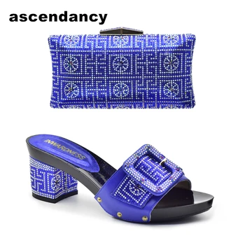 Синие туфли и сумки в африканском стиле, итальянские женские туфли и сумки в нигерийском стиле, свадебные туфли и сумка в комплекте, вечерние туфли и сумка