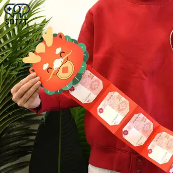 Складные Симпатичные красные конверты с изображением Года Дракона Для Новогоднего Весеннего фестиваля 2024 Красный пакет Мультяшные подарочные пакеты на удачу