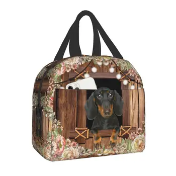 Собака-такса с цветочными пакетами для ланча для женщин, изолированный термоохладитель, коробка для бенто, Детская школьная еда, переносная сумка для хранения пикника
