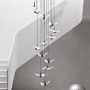 Современная креативная светодиодная люстра с бабочкой, Вилла, лофт, Двухуровневая лестница, подвесные светильники, Акриловые подвесные светильники для гостиной