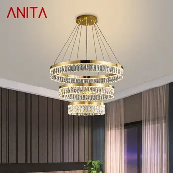 Современный Хрустальный Подвесной светильник ANITA LED Creative Luxury Round Rings Chandelier Light Home Decor Для гостиной Столовой