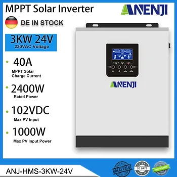 Солнечный Инвертор 3 кВт 3000 Вт Автономный Инвертор 24 В 220 В Переменного Тока Чистая Синусоидальная Волна Гибридный Солнечный Инвертор 40A MPPT Контроллер Заряда