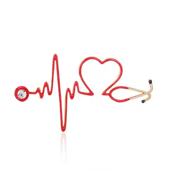 спасибо броши за Красный стетоскоп для ухода за больными здоровье чистый красочный горный хрусталь эмаль сердцебиение медицинская медсестра доктор Брошь Булавки