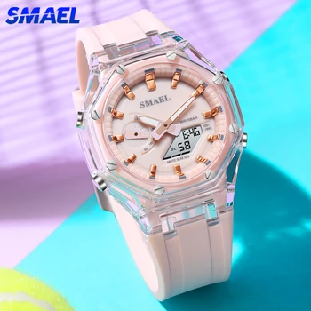Спортивные часы SMAEL Student Girl, женские модные повседневные наручные часы с силиконовым ремешком, подсветкой, женские молодежные наручные часы с цветным циферблатом, водонепроницаемые