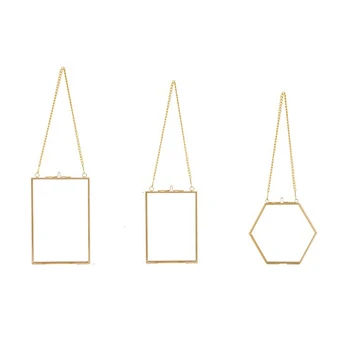 Стеклянные Рамки для прессованных цветов из 3 упаковок- Золотые подвесные стеклянные рамки для фотографий с цепочкой, плавающие рамки для демонстрации художественных работ своими руками