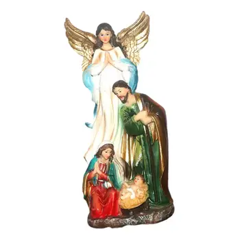 Сцена с Яслями Иисуса Статуэтка Святого Семейства Статуя Иисуса Рождественская Скульптура для Настольной Семейной Спальни Дома Гостиной
