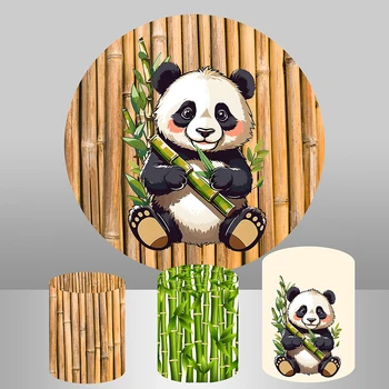 Тема панды, С Днем Рождения, Круглый Фон, Зеленые листья, Бамбук, декор для вечеринки по случаю Дня рождения ребенка, фон для фотографии