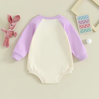 Толстовка для младенцев, комбинезон контрастного цвета с буквенным принтом, круглый вырез, комбинезон с длинными рукавами, одежда для малышей