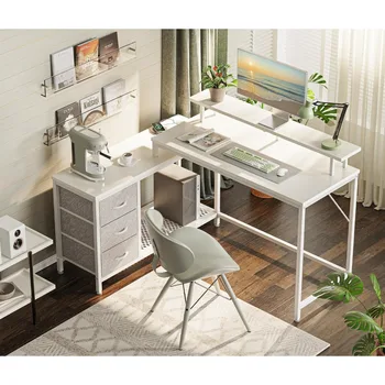 Угловой стол с подставкой для монитора для дома и офиса, игровой стол со светодиодной подсветкой и розетками, бесплатная доставка, компьютерный стол