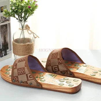 Удобные и освежающие деревянные тапочки на плоском каблуке, массаж акупунктурных точек на подошве, летние противоскользящие домашние
