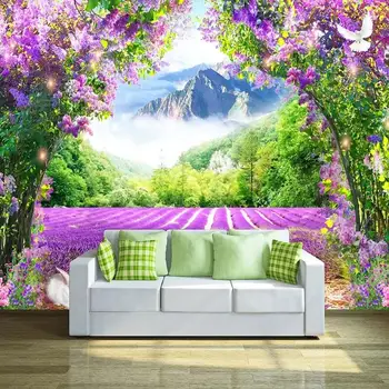 Фотообои 3D Цветок Лаванды, Виноградная лоза, Арка, природные пейзажи, настенная роспись в пасторальном стиле, гостиная, Свадебный декор для дома