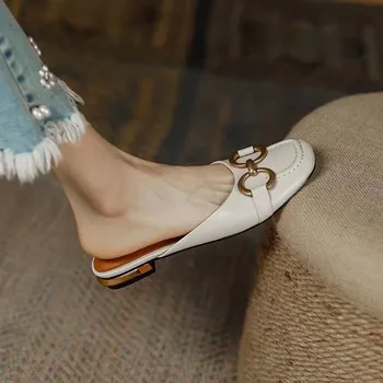 Французские винтажные тапочки baotou, женская весенне-летняя одежда на плоской подошве, новые сандалии Muller lazy с квадратным носком