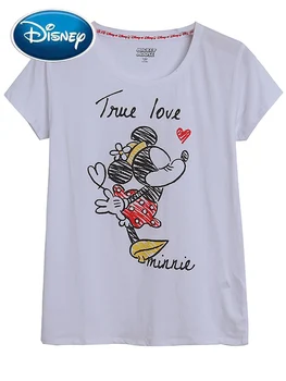 Футболка Disney Sweet Minnie Mouse с мультяшным принтом, модный женский пуловер Harajuku с круглым вырезом, футболки с коротким рукавом, Белые летние женские топы
