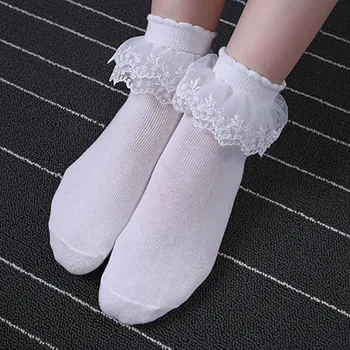 Хлопок, 1 пара дышащих носков для девочек, милые короткие носки с двойным кружевом, приятный подарок, чистый цвет, стиль Лолиты