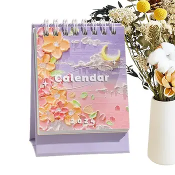 Цветочный настольный календарь 2024 Картина маслом с цветами, Подставной календарь, Небольшой ежемесячный календарь для планирования работы, список дел, портативный