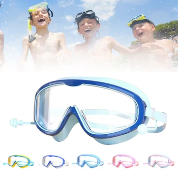 Цельные очки для плавания в большой оправе с берушами, очки для глаз с прозрачными линзами для бассейна на открытом воздухе
